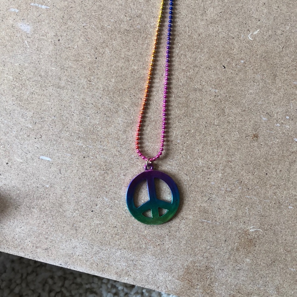 Rainbow peace sign necklace